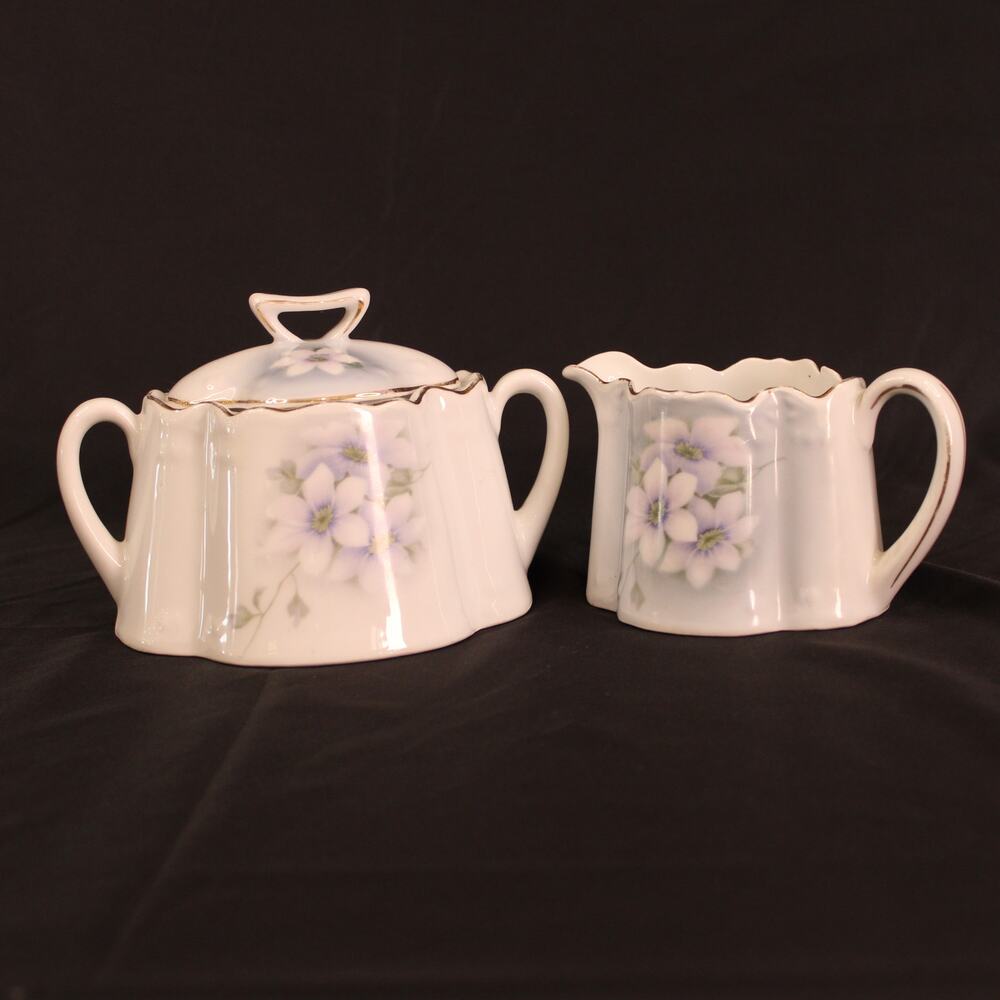 Vintage Z. S. & Co Bavaria Hand Painted Blue Floral Gold Gilt Sugar & Creamer